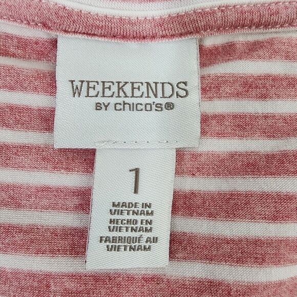 Chico's Weekends Womens Tee Size 1 Medium Heathered Stripe V Neck Stretch Knit - Picture 7 of 10